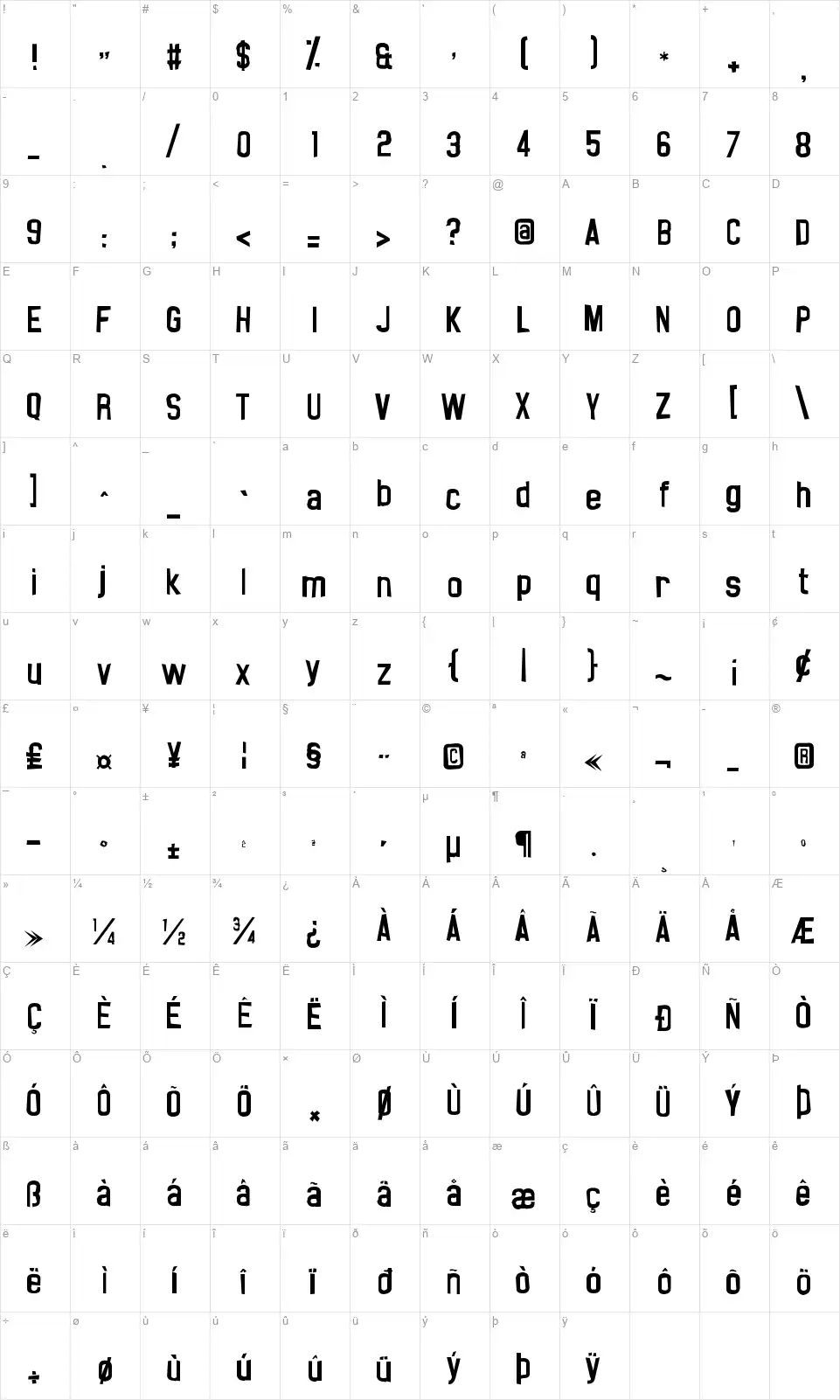 Noasarck Sporadicofont character map