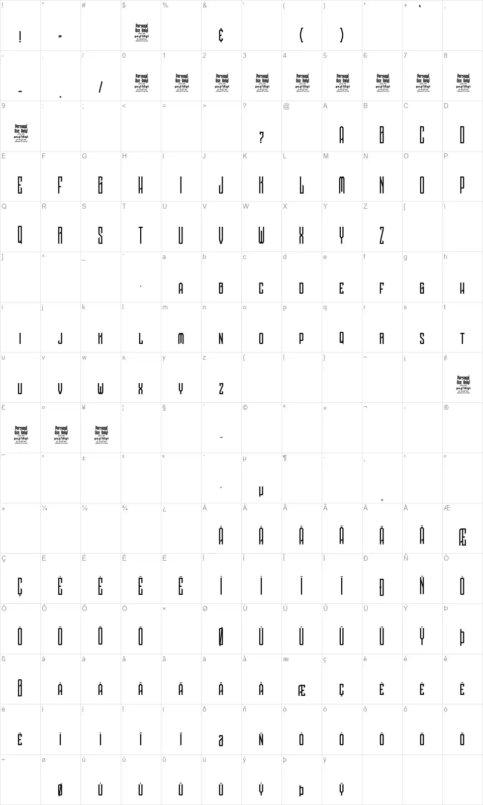 Noggovosofont character map