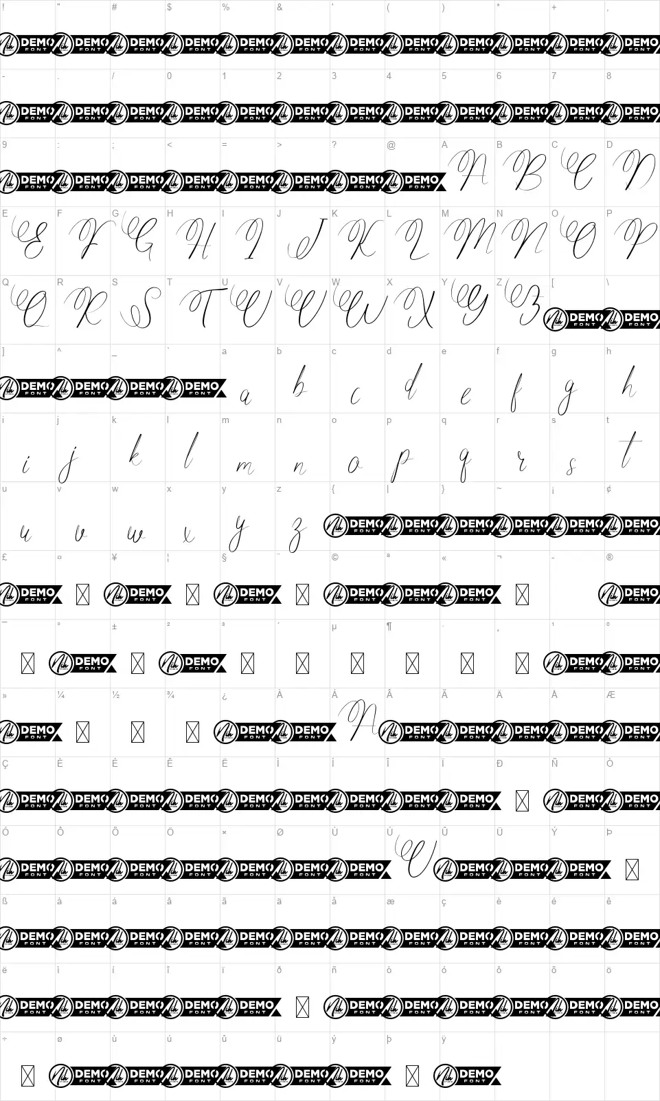 Nona Cantikfont character map