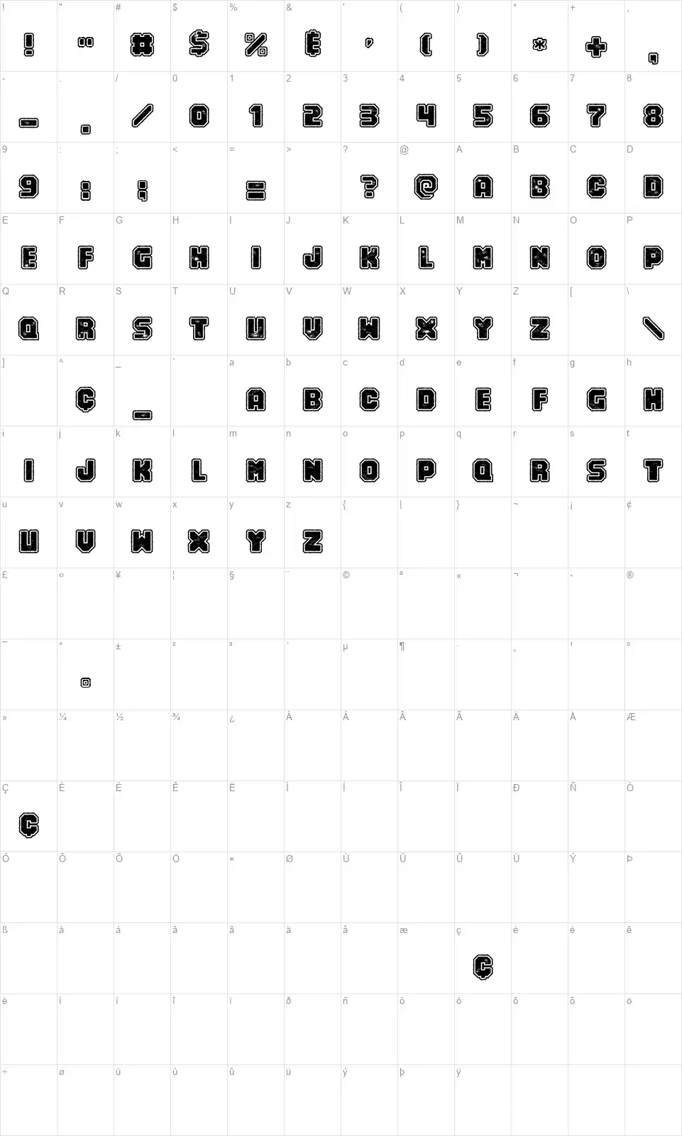 Numero 10font character map