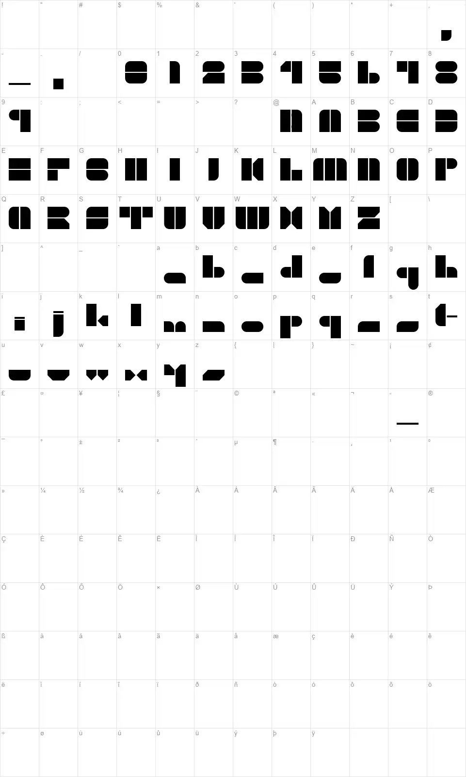 Nuss Motorsportsfont character map