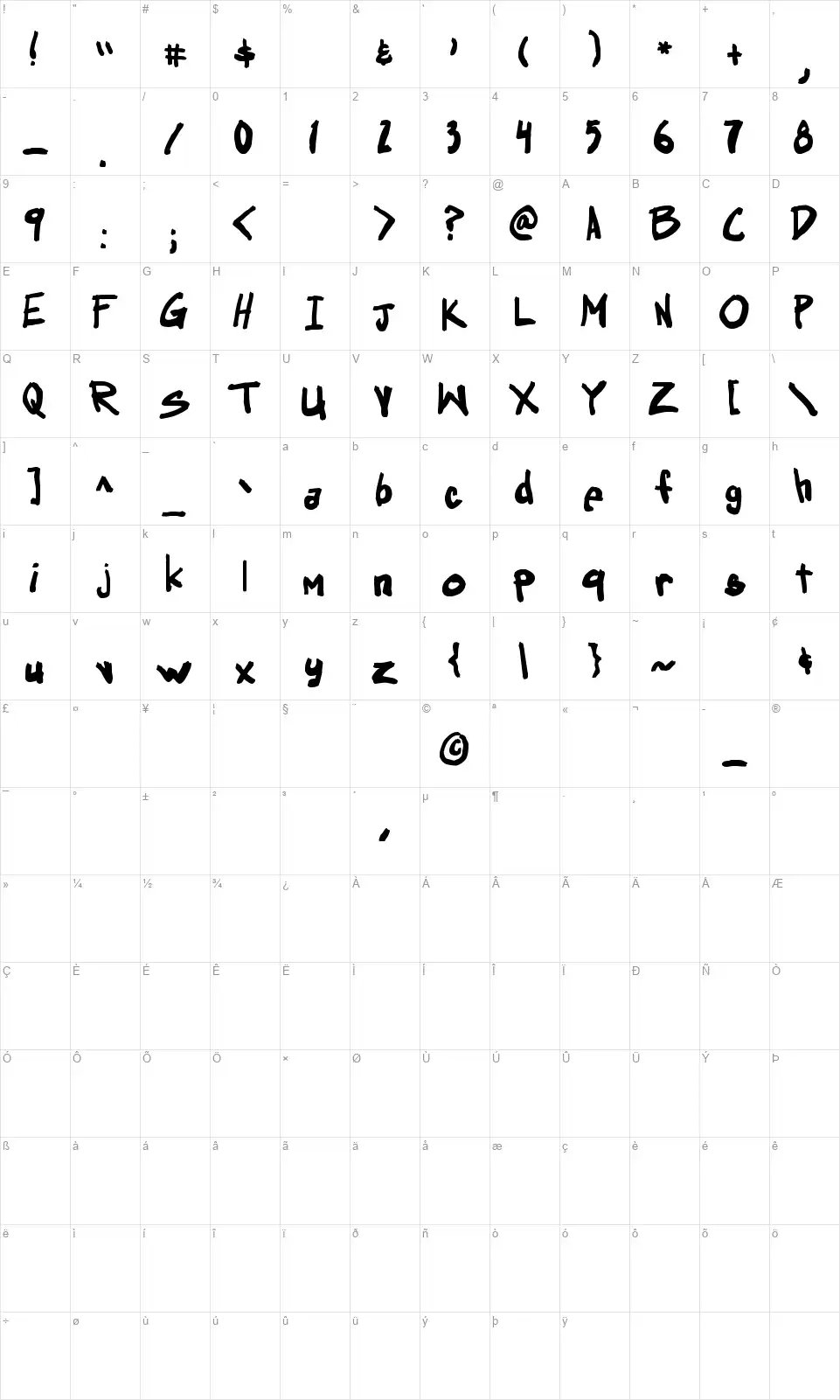 Obssessedfont character map
