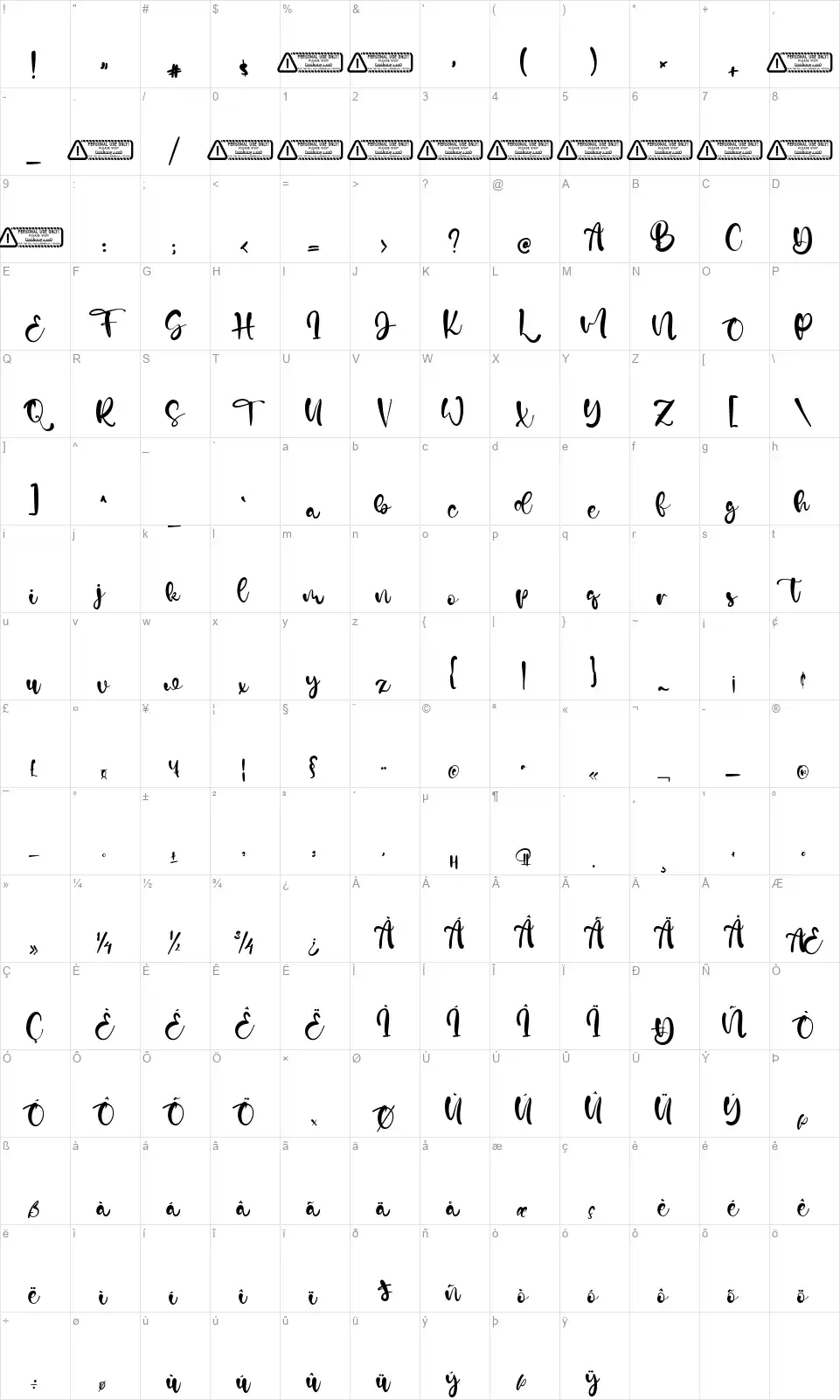 Ocean Castlefont character map