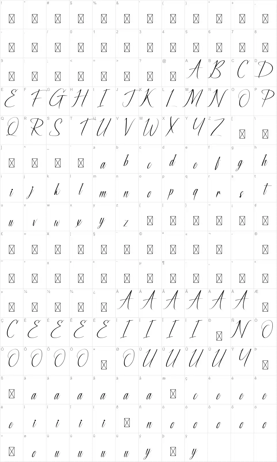Ofstrikefont character map