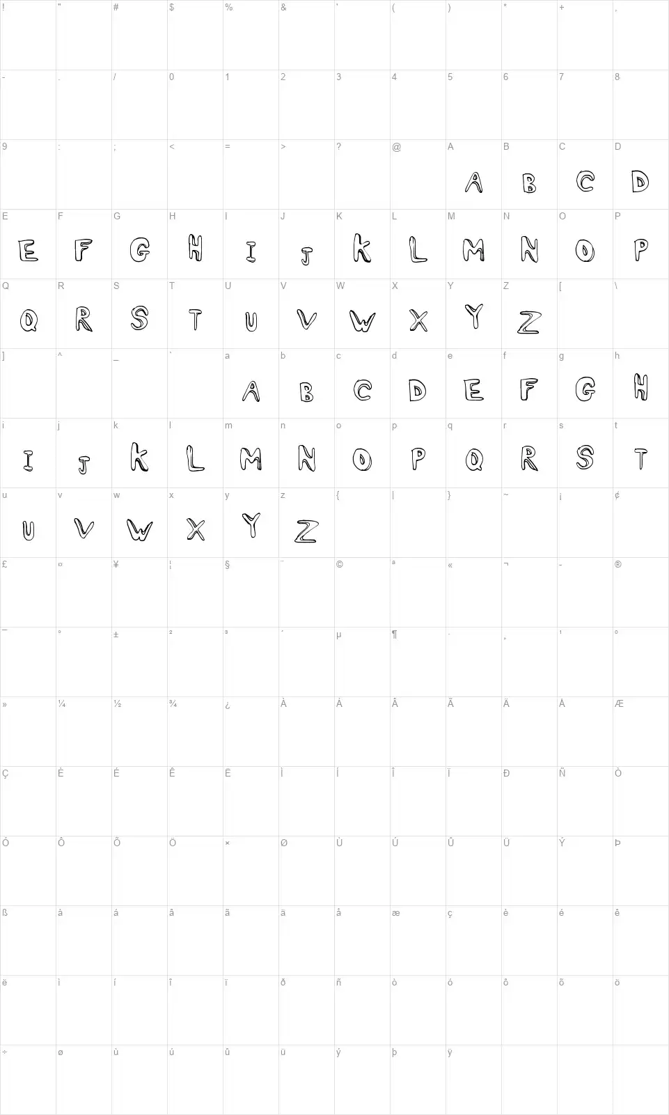 Oh Ashyfont character map