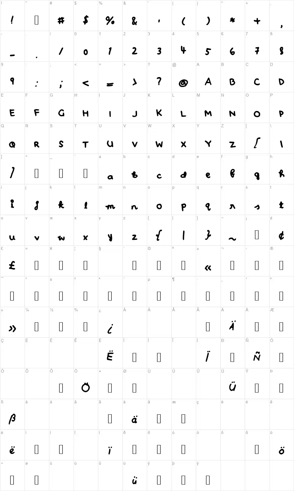 Ohhayfont character map