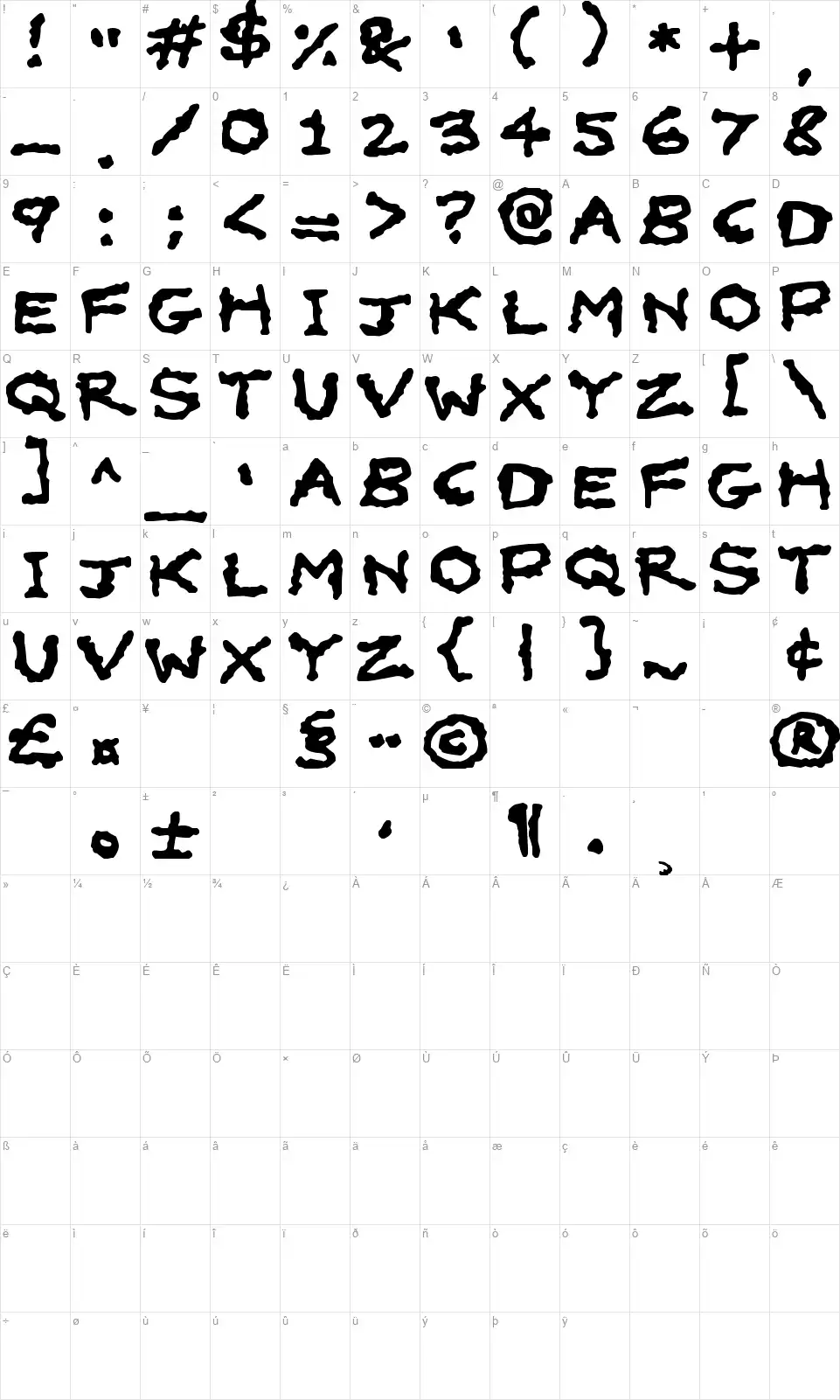 Oilslickfont character map