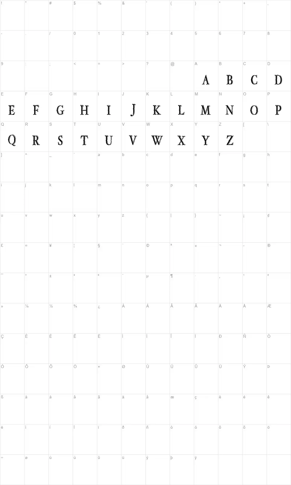 Old Bob Juniorfont character map