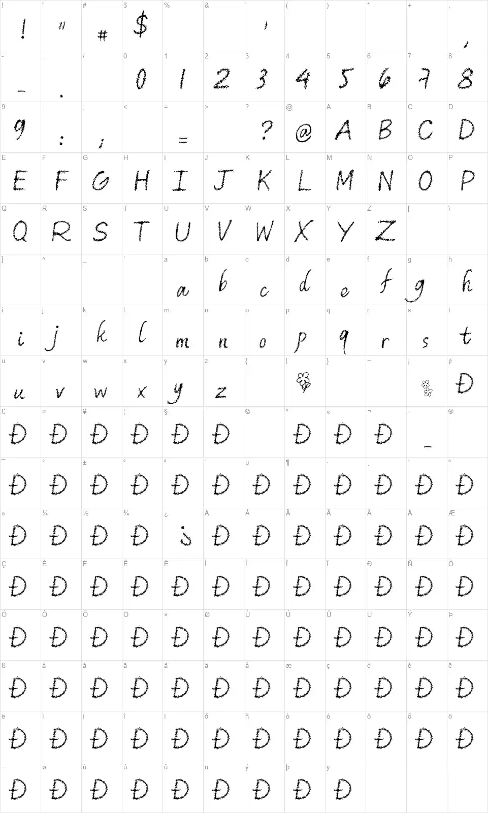 Old Bookshopfont character map