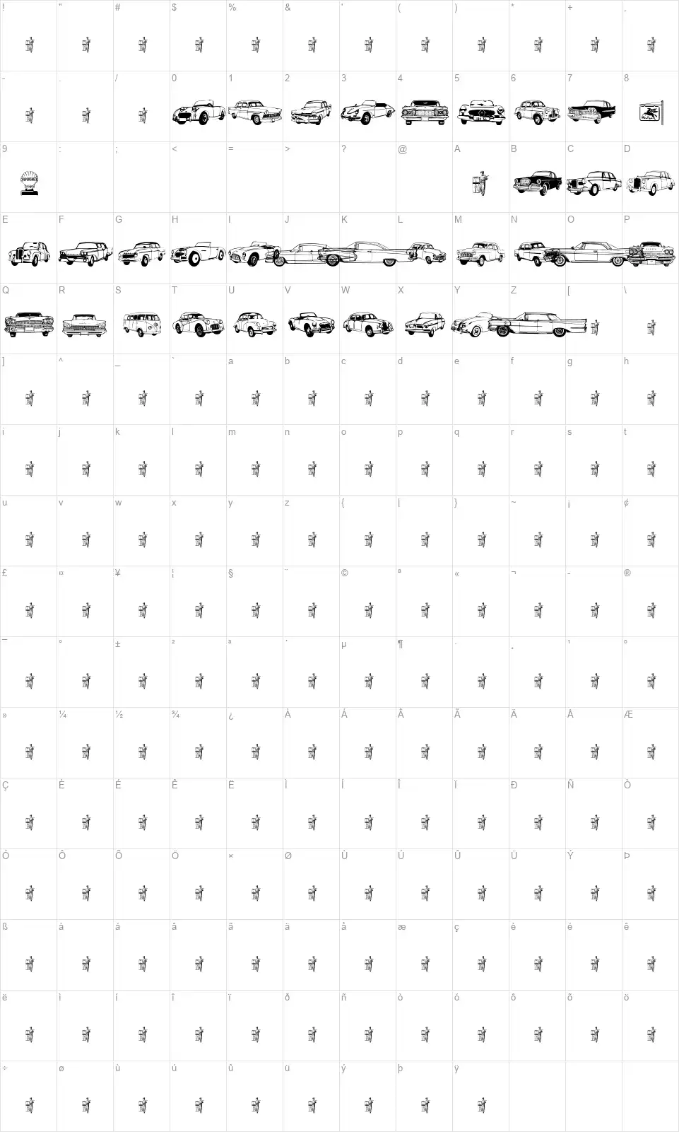 Old Carfont character map