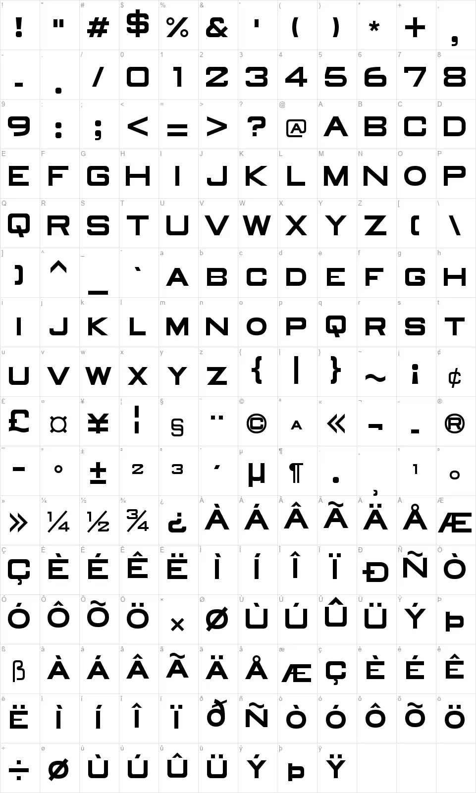 Old Republicfont character map
