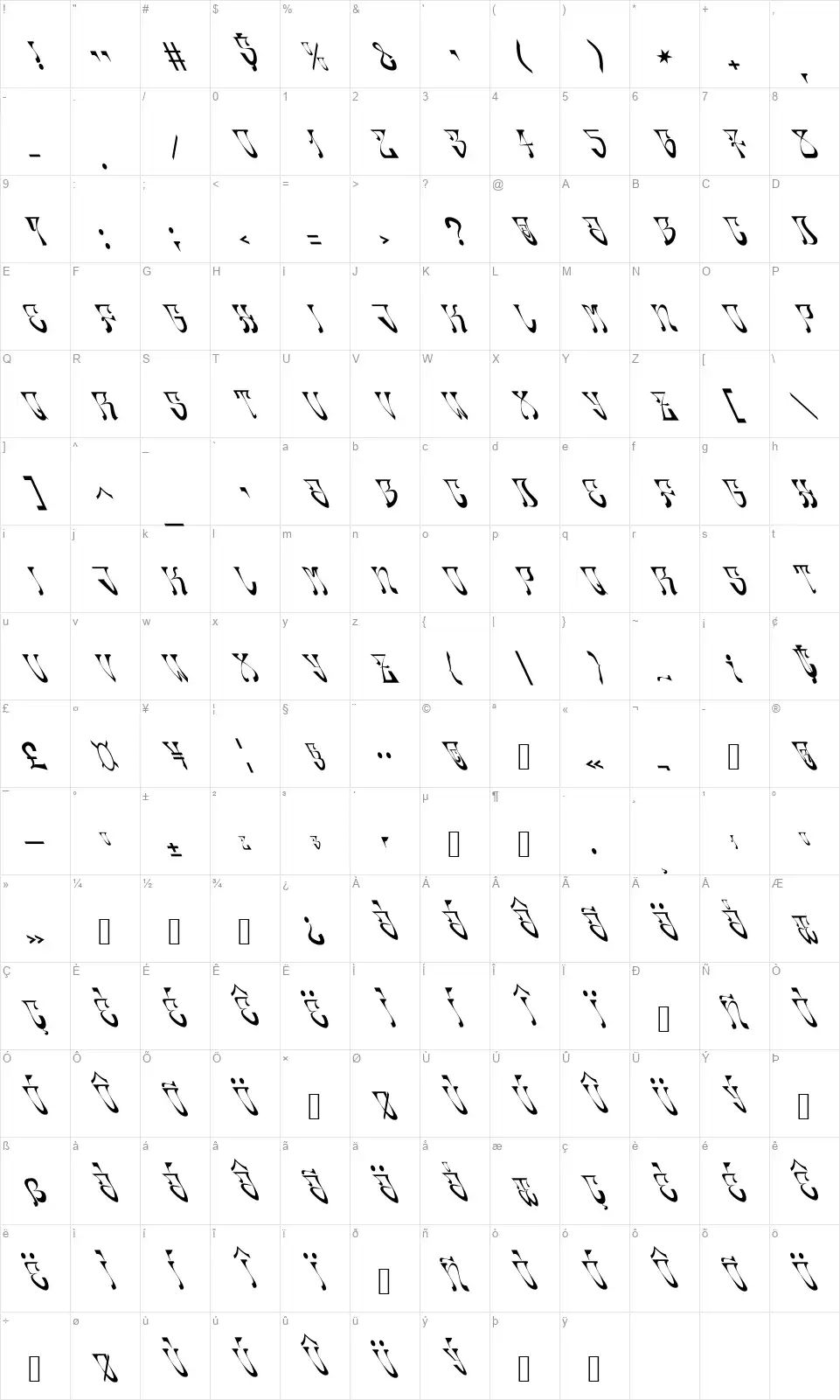 Oldskoolfont character map