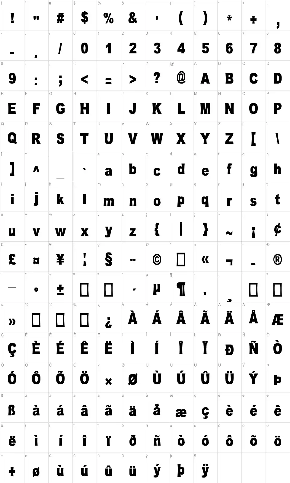 Omniblackfont character map