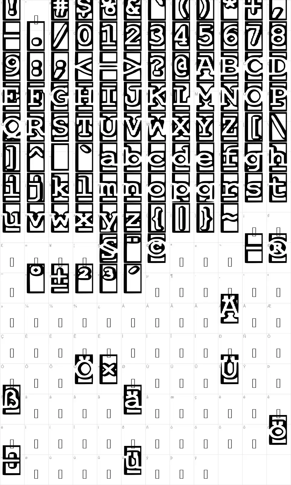 One and a Half Feet Underfont character map