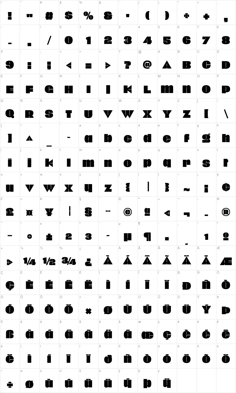 Onickfont character map