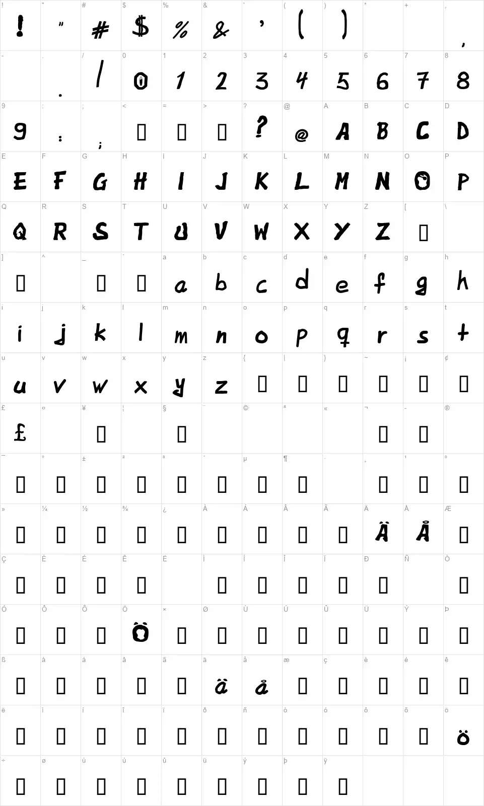 OodiJackOfont character map