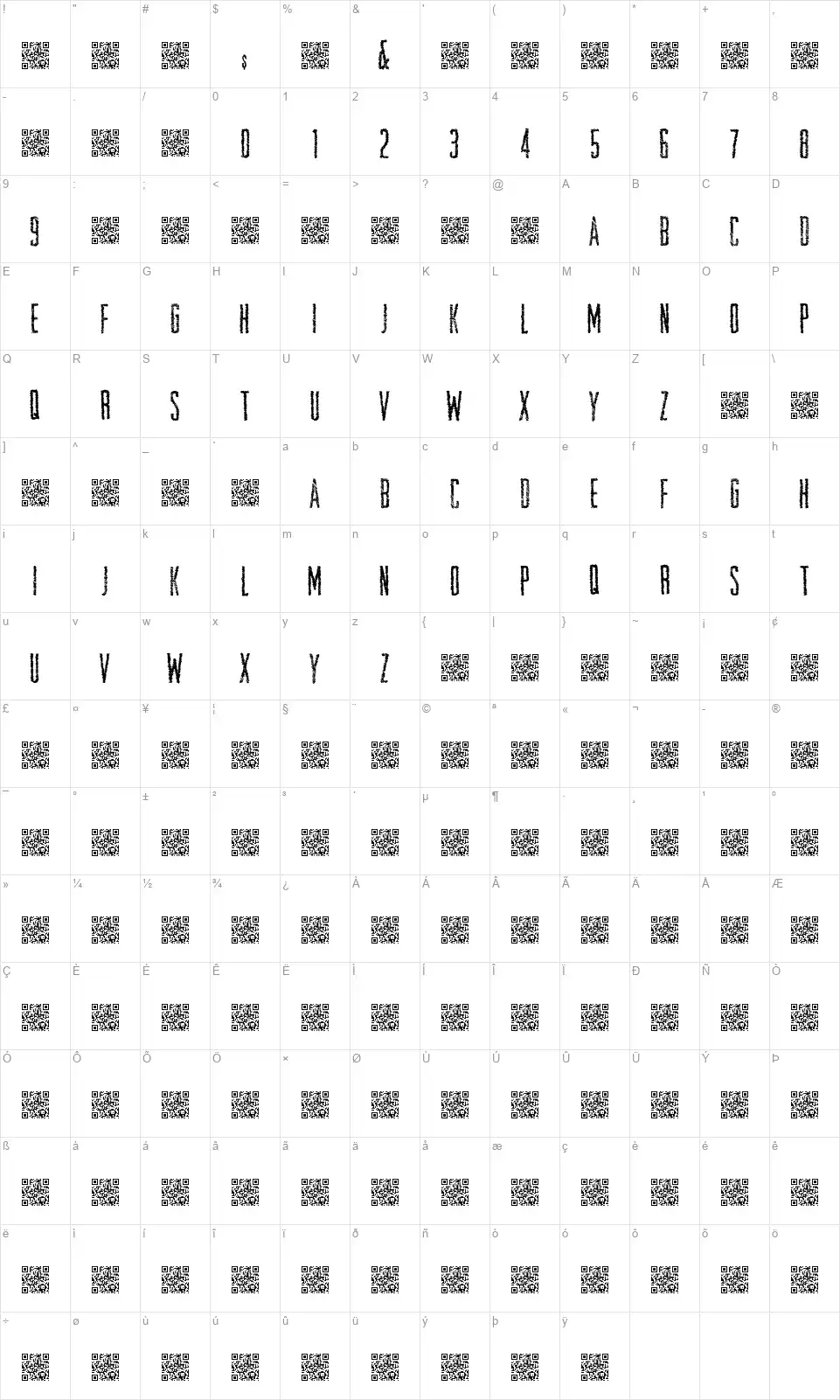 Open Storefont character map