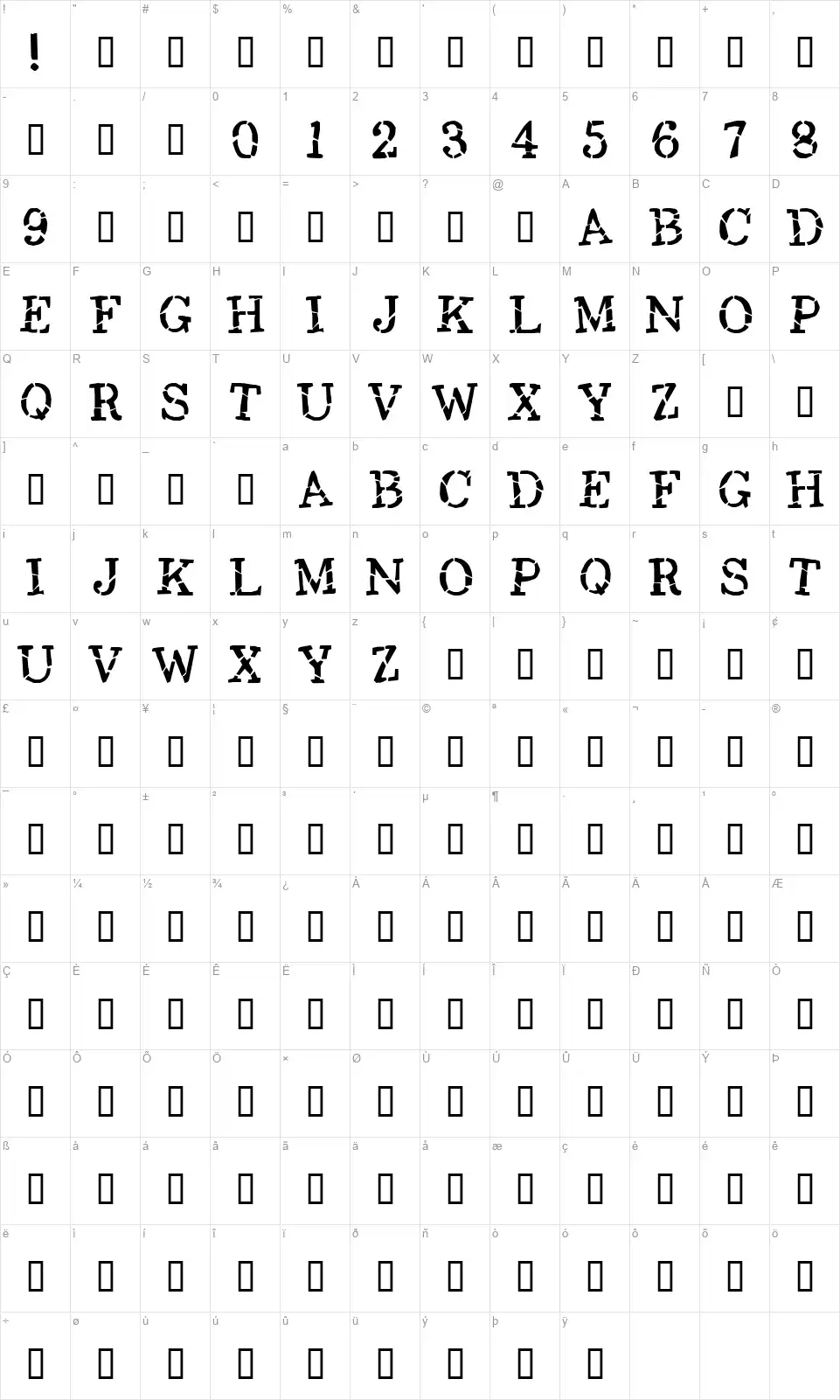 Opiumfont character map