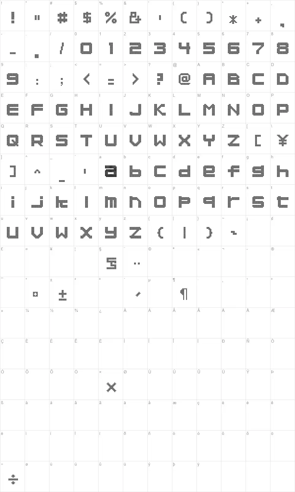 Orandakan Kanafont character map