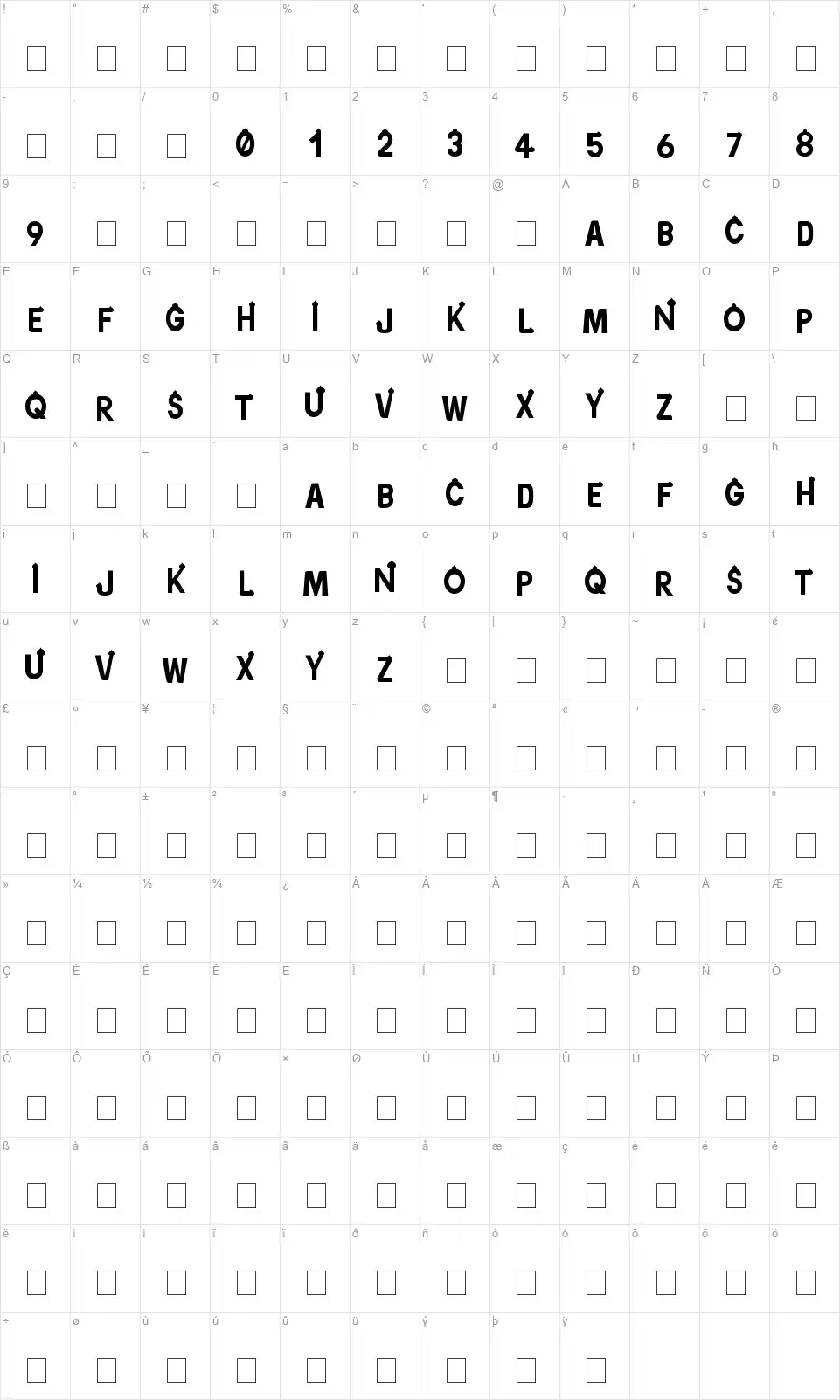 Orientypesfont character map
