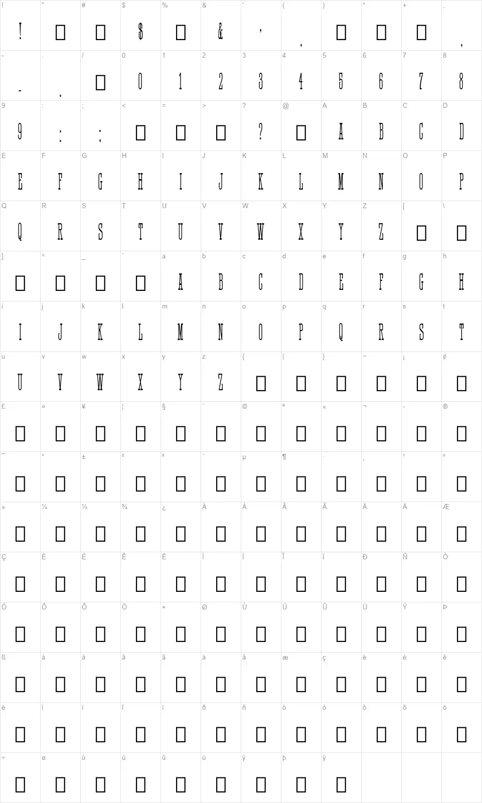 Ornamented, No. 1089font character map
