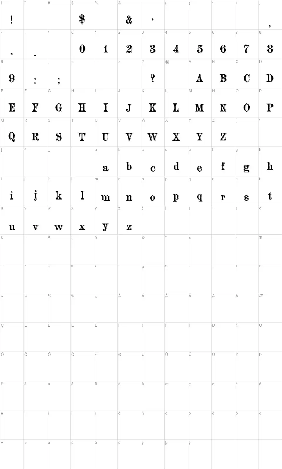 Ornamented, No. 1542font character map