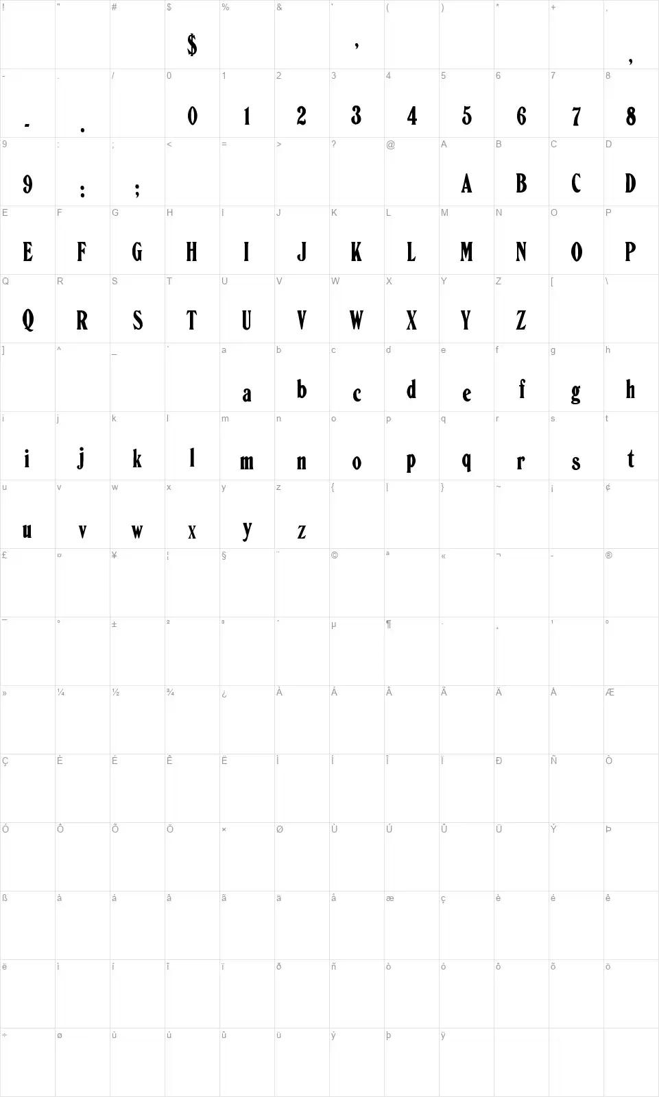 Ornamented, No. 1568font character map