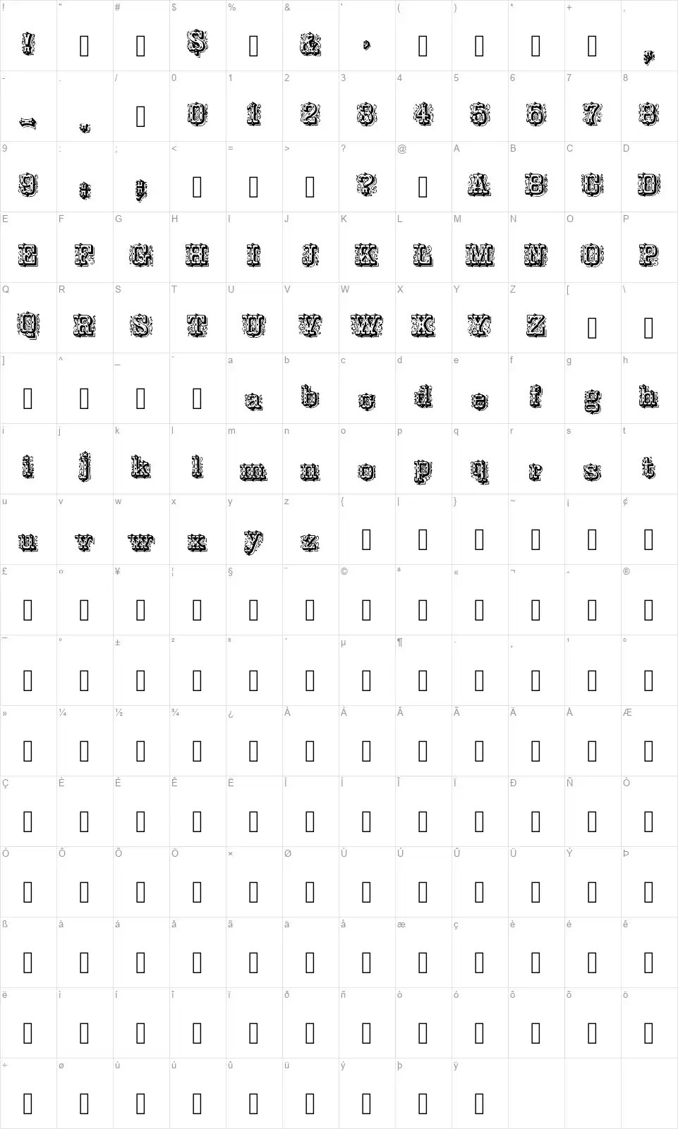 Ornamented, No. 43 Table des caractères Ornamented, No. 43font character map