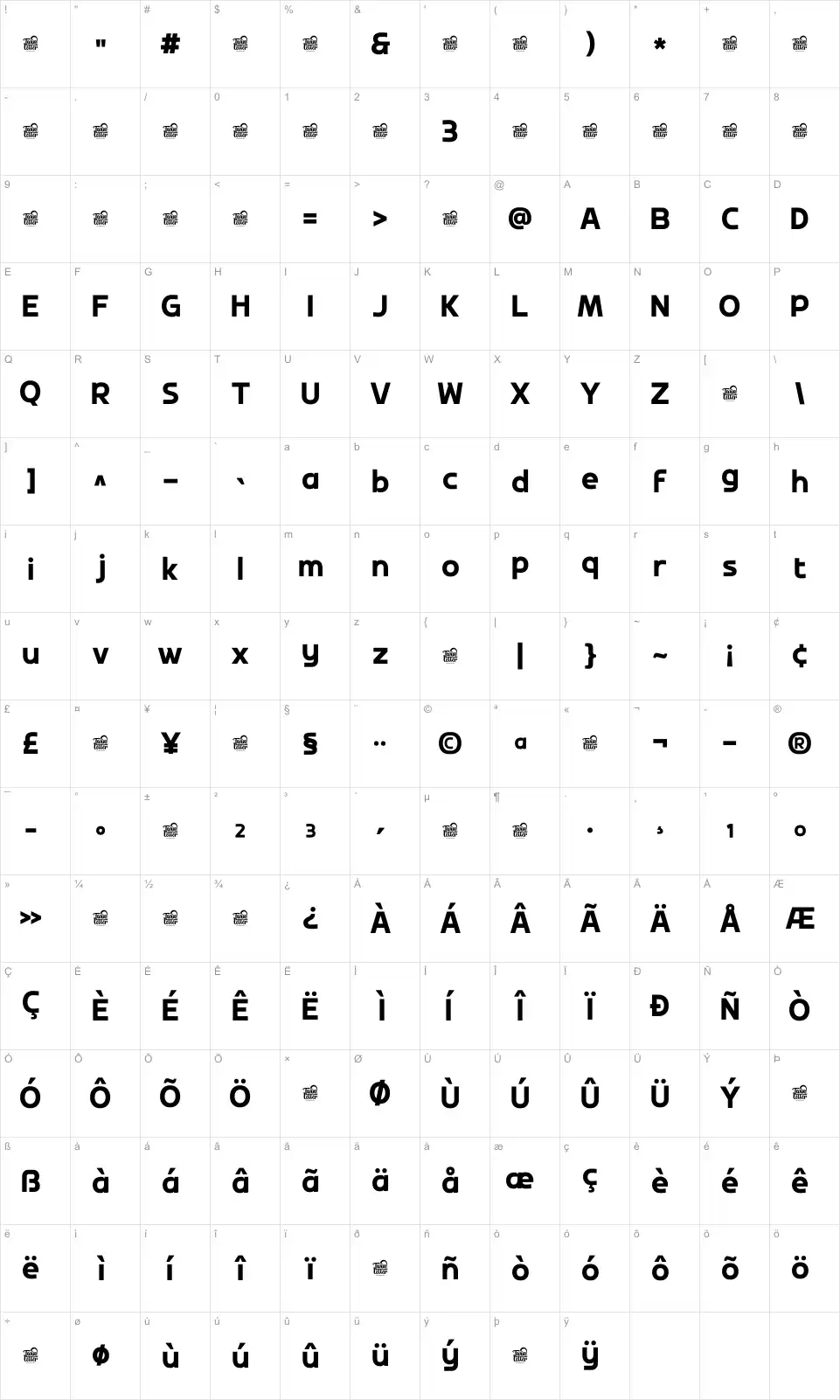 Orogen Crestfont character map