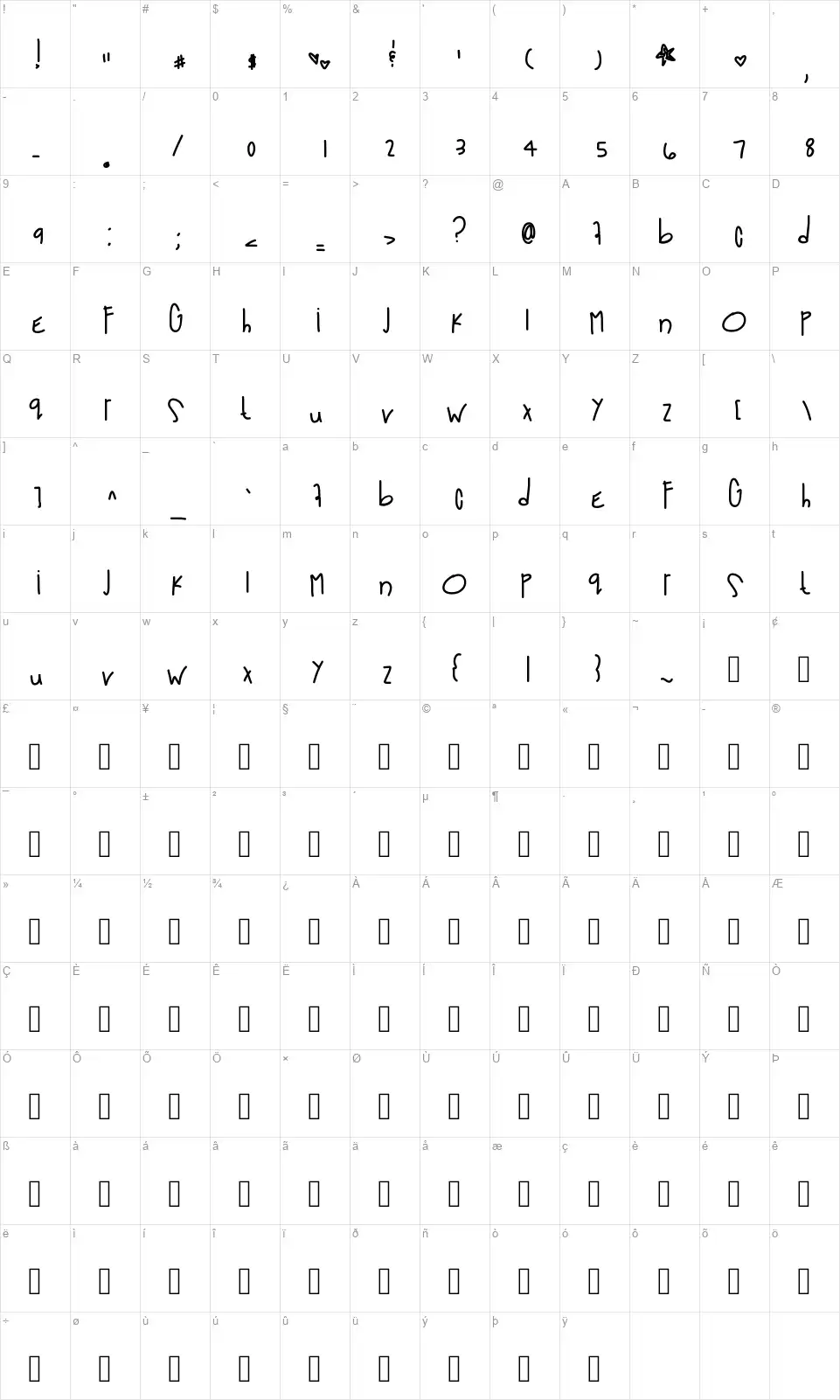 Out Of Spacefont character map