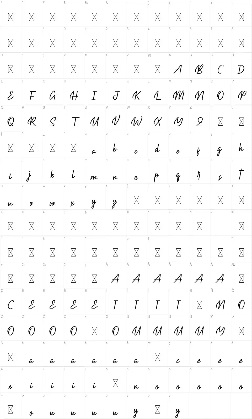 Outrageousfont character map
