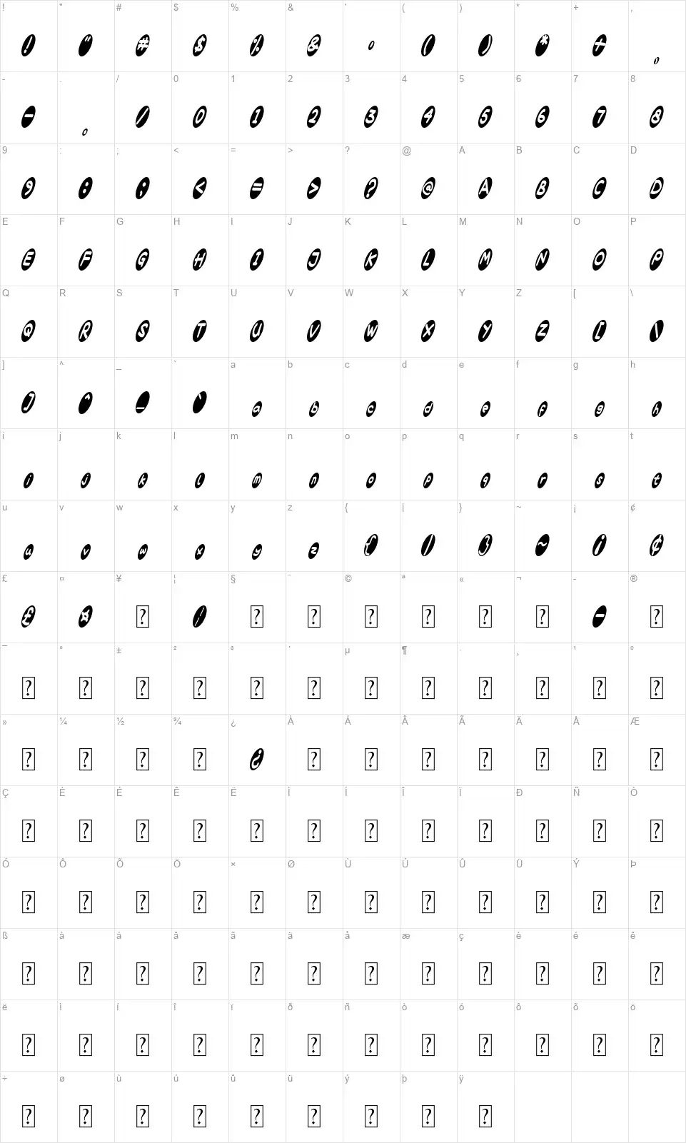 Ovalium Starmindfont character map