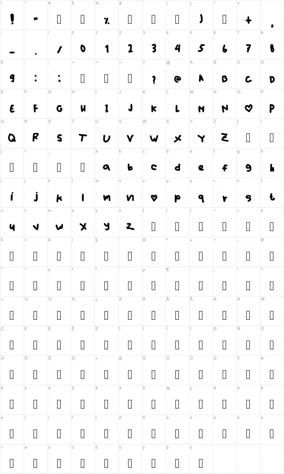 Overclowdfont character map