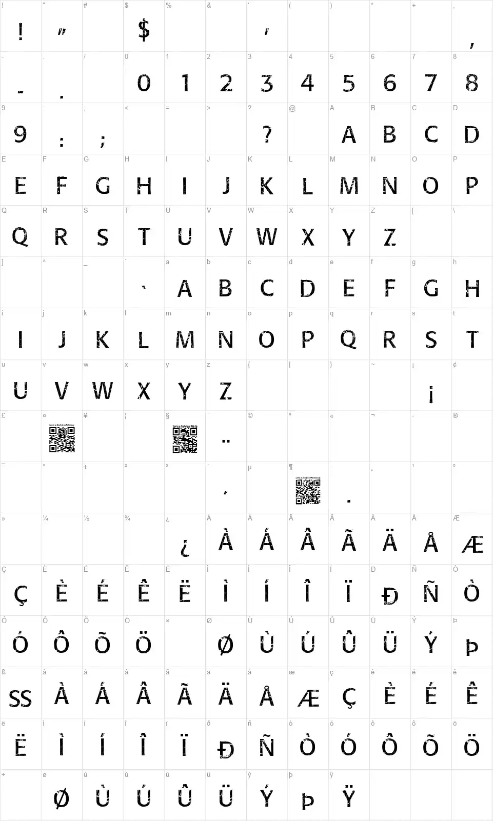 Overhaulfont character map