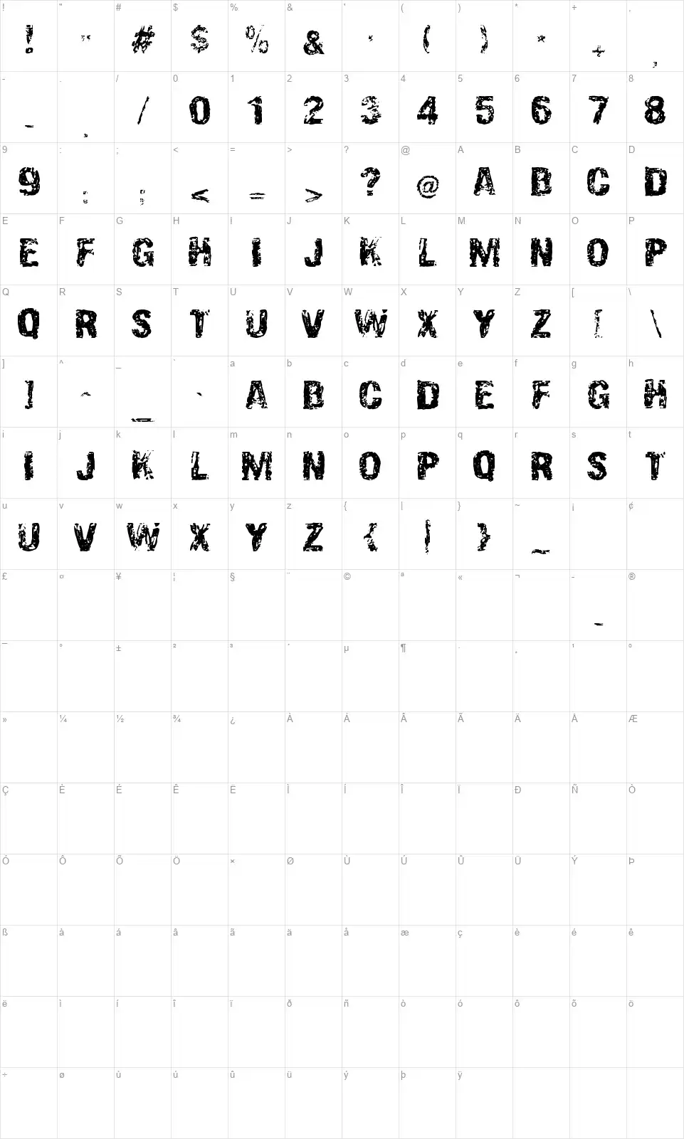 Overprint DSGfont character map