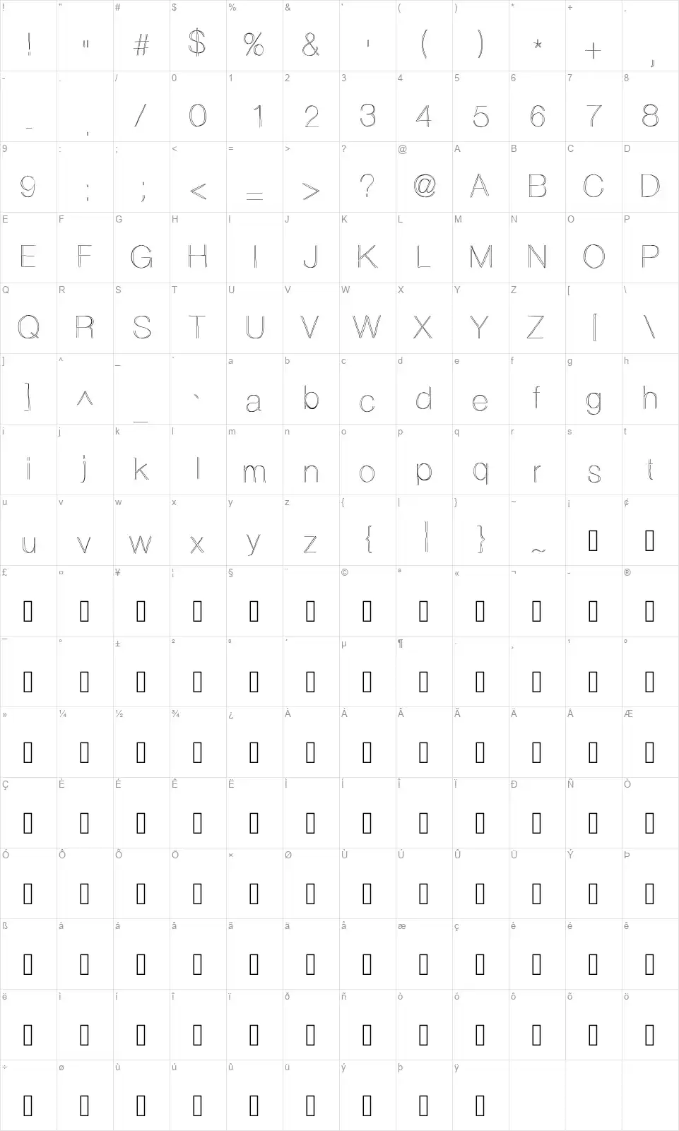 Ovrlapfont character map