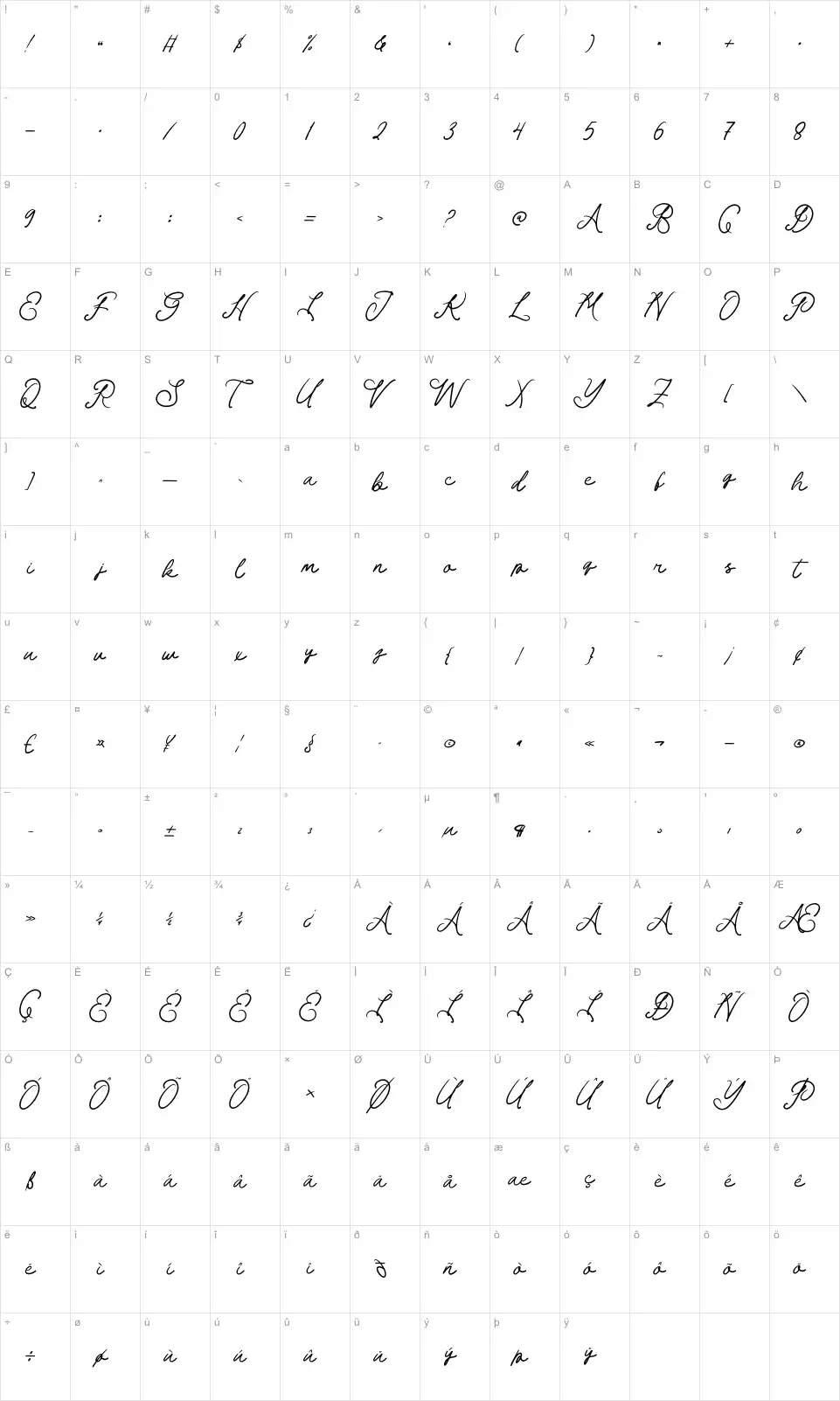 Palm Haven Table des caractères Palm Havenfont character map