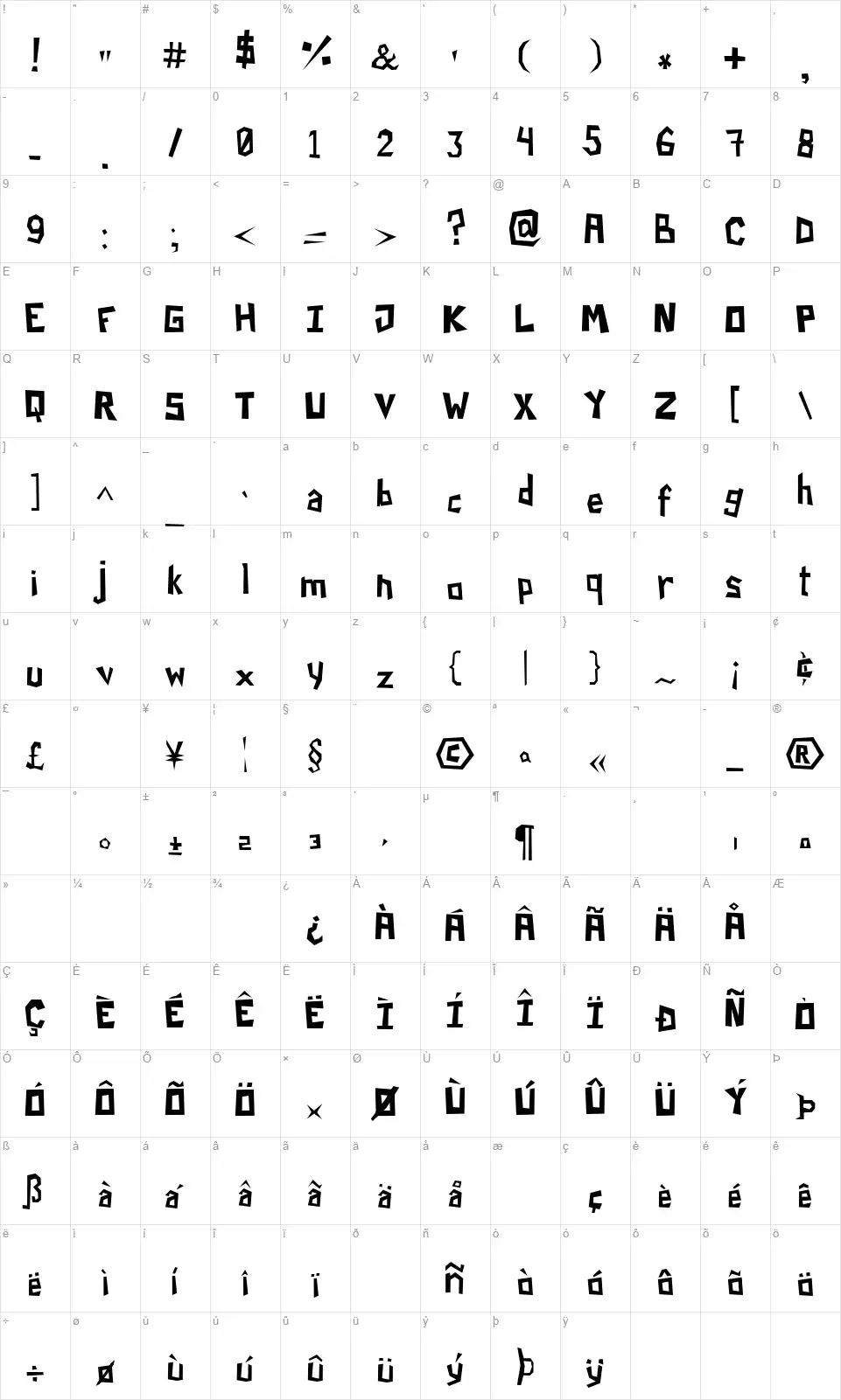 Paper Cuts 2font character map