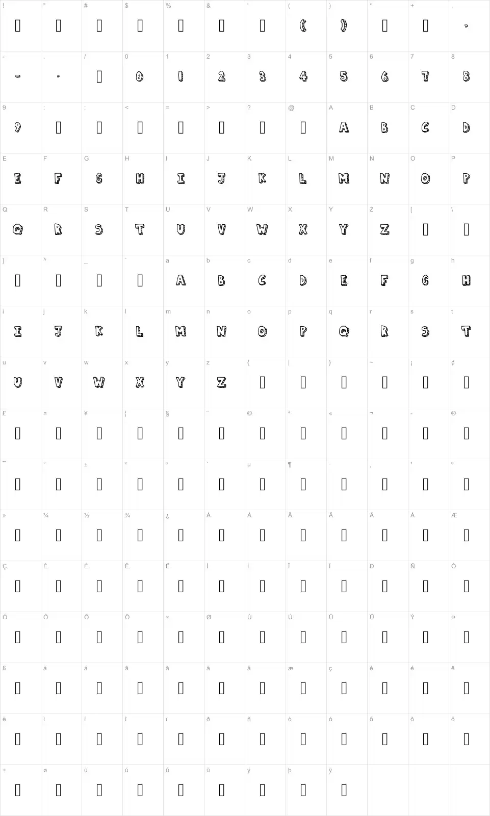 Paper-Machefont character map