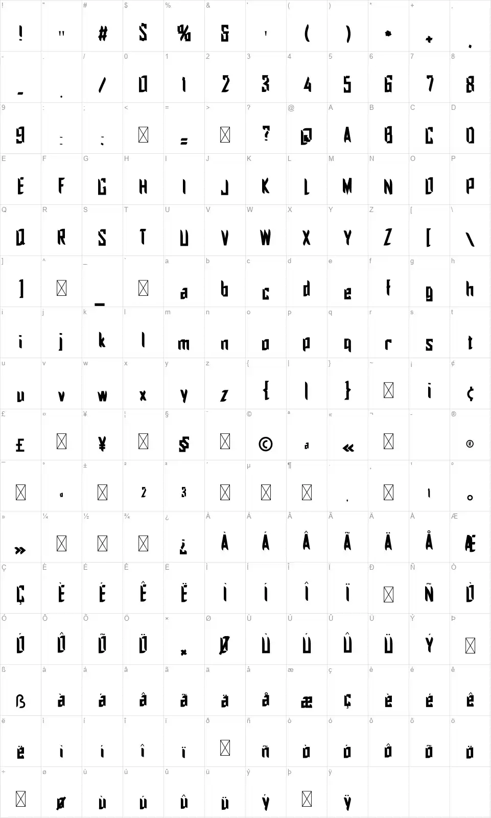Paradise 886font character map
