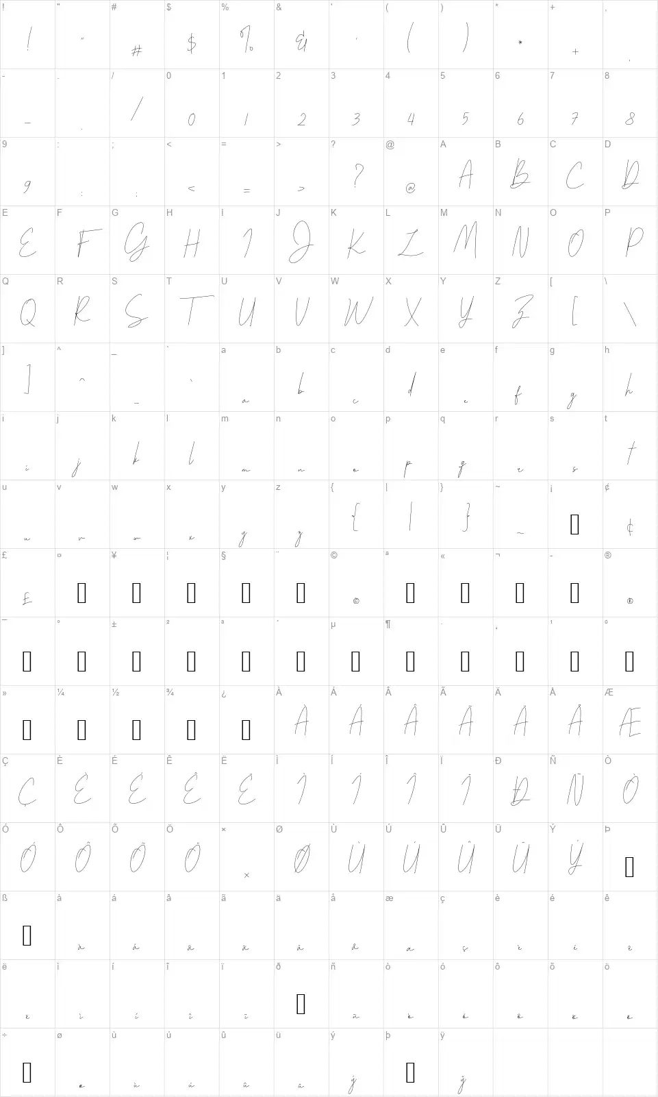 Parakanfont character map