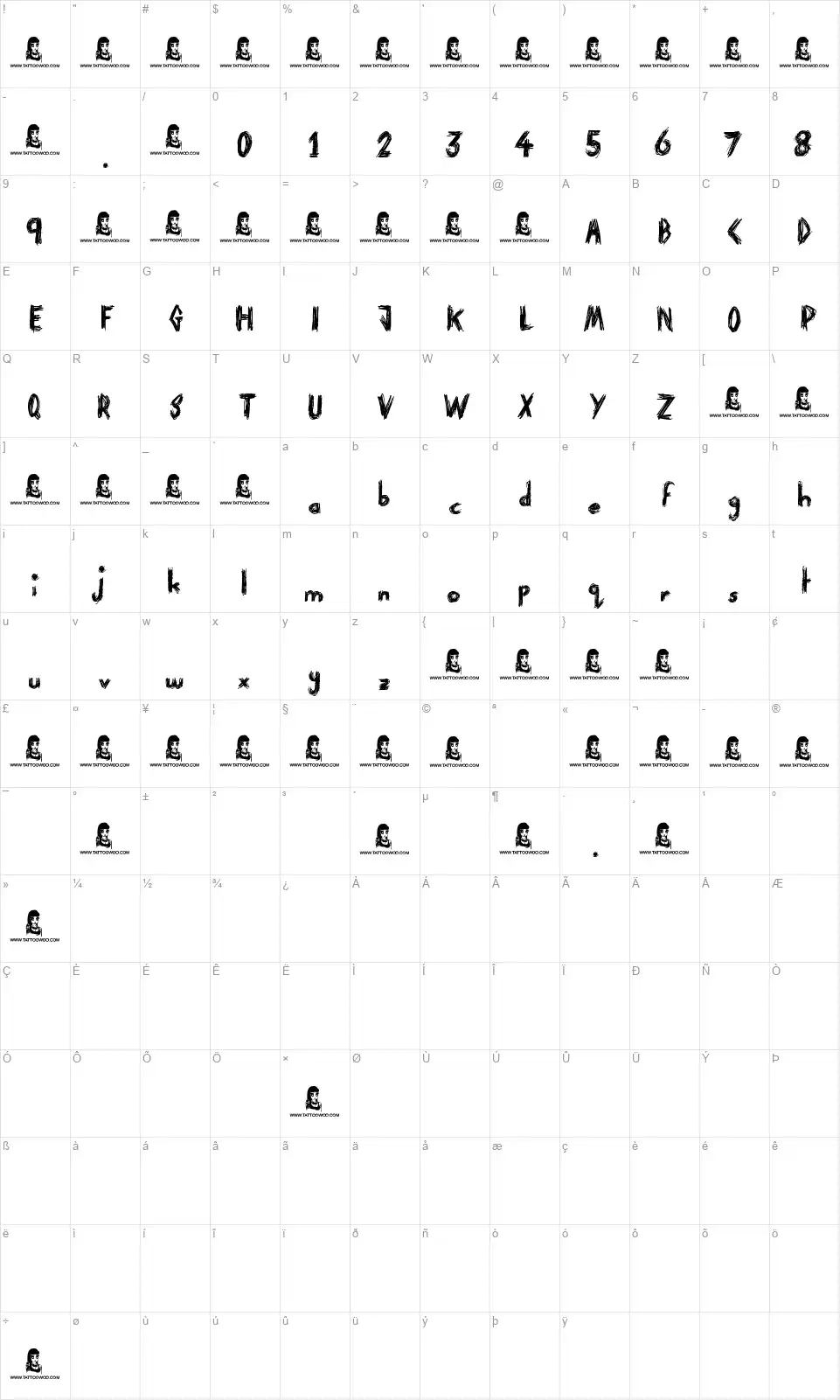 Paranoid Freakfont character map