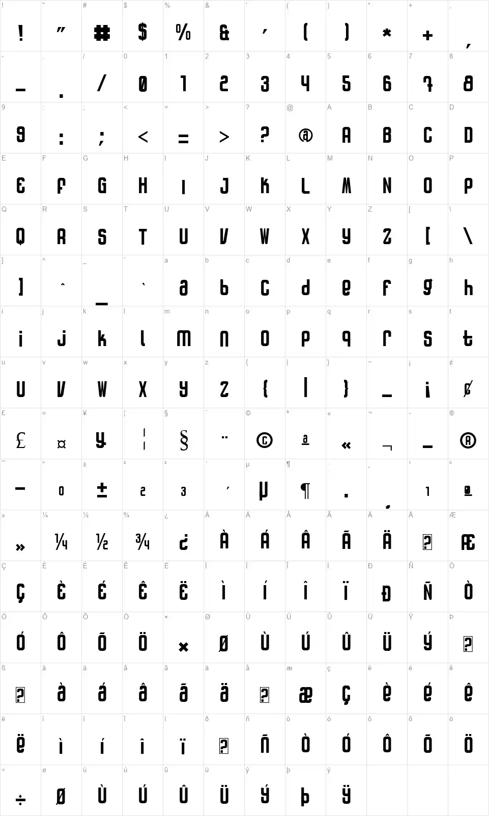 Patinio Rotulofont character map