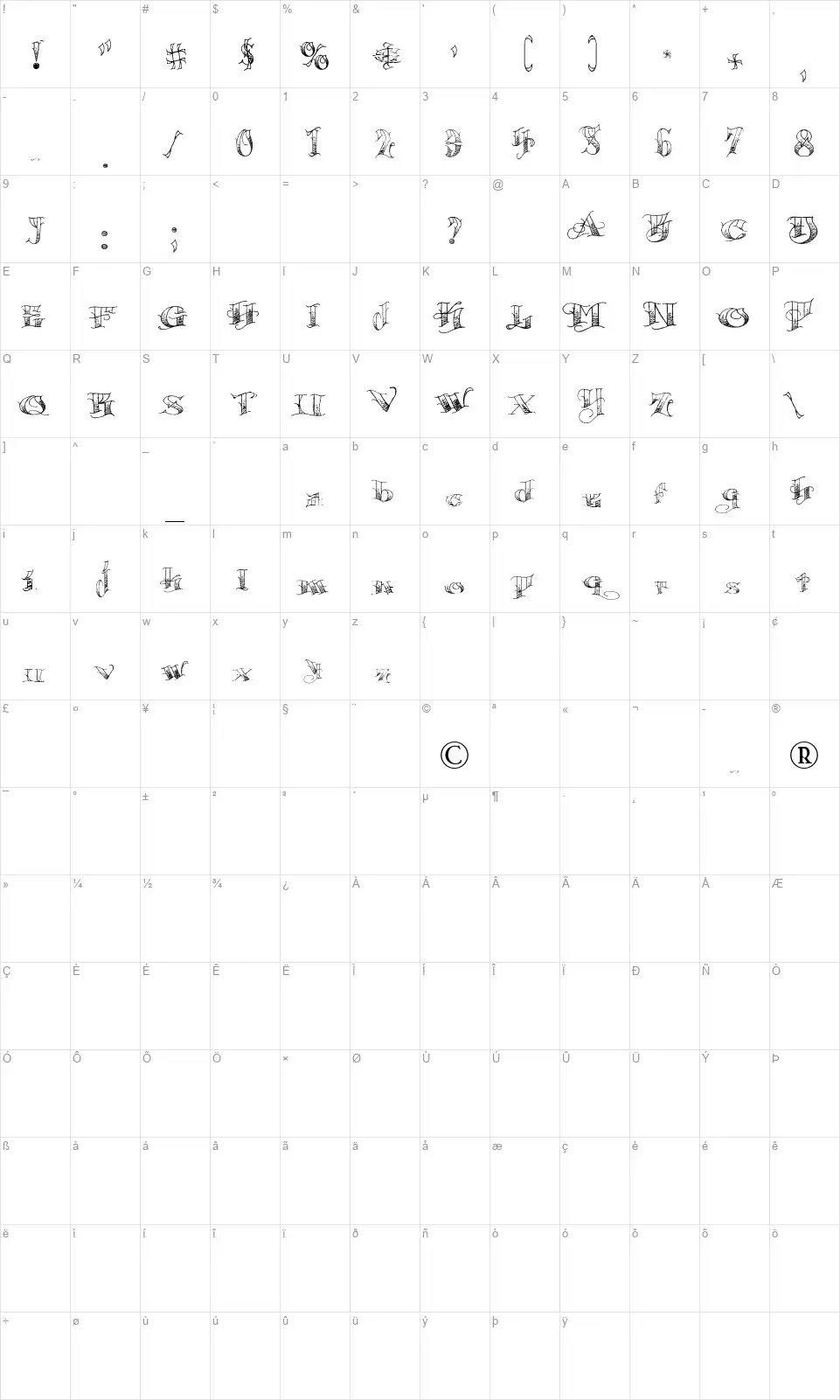 Pauls Circusfont character map