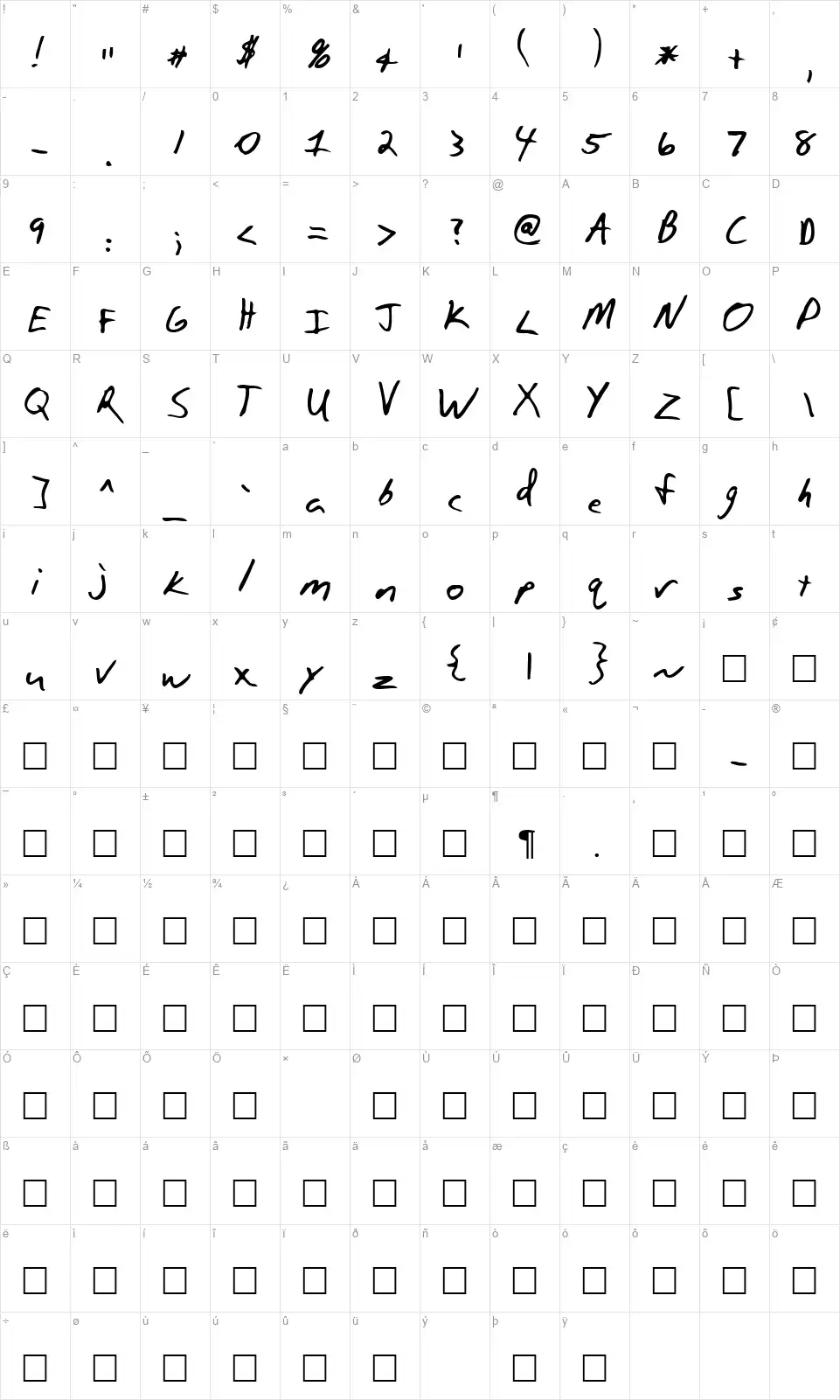 Paulsonfont character map