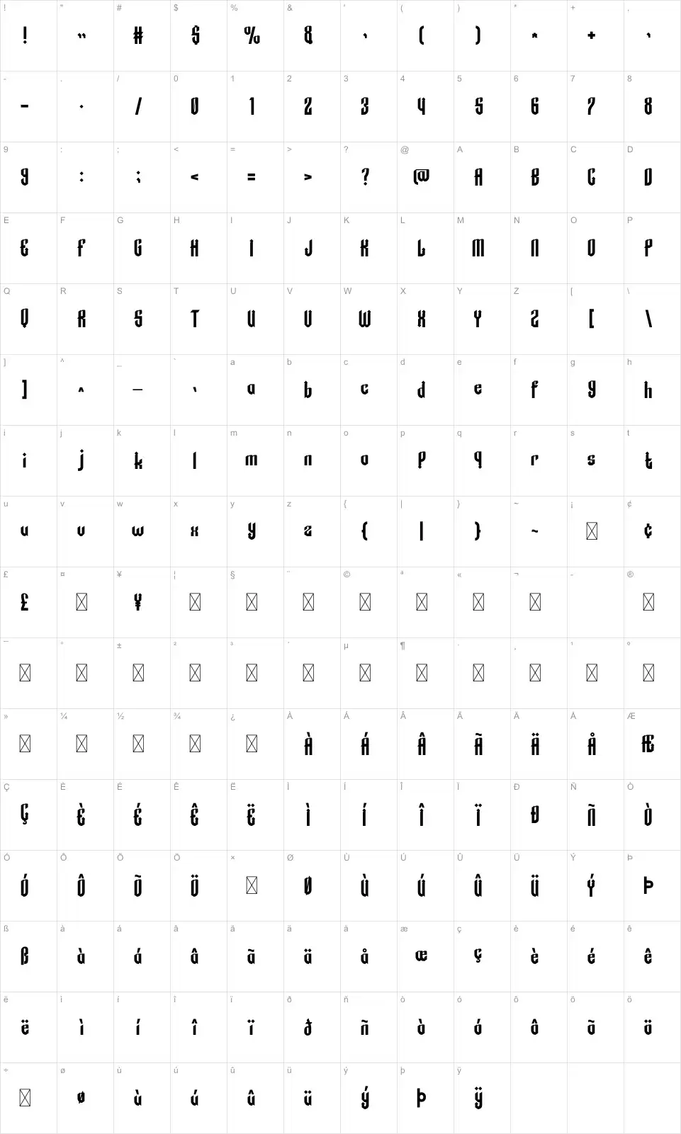 Payamanfont character map