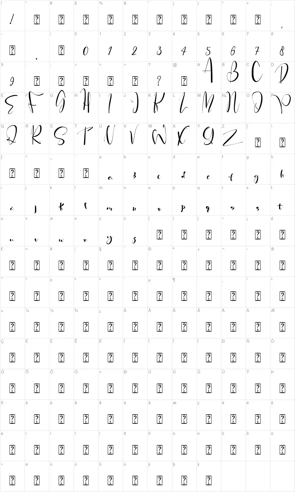 Peach Queenfont character map