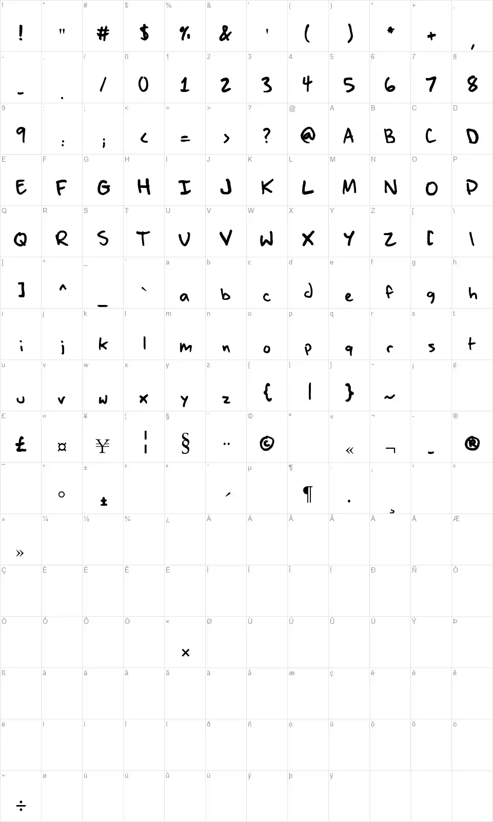 Pen of Truthfont character map