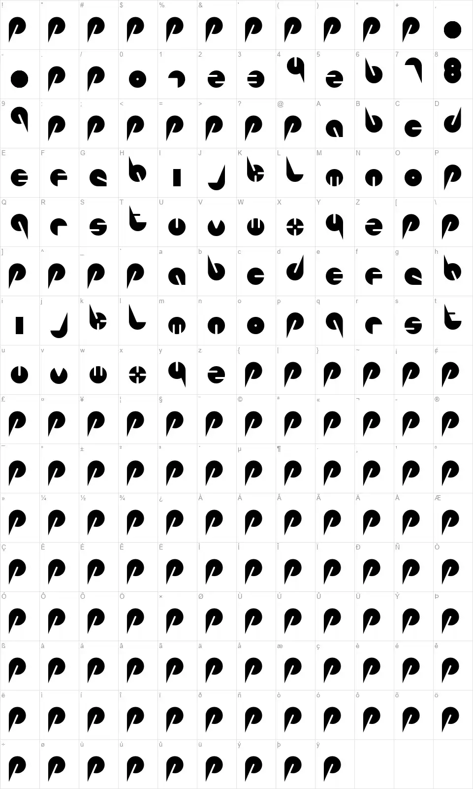 Pepsi Perfectfont character map