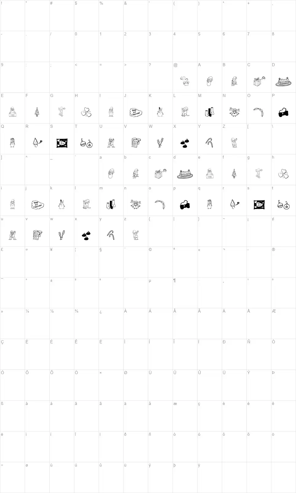 Pimp My Christmasfont character map